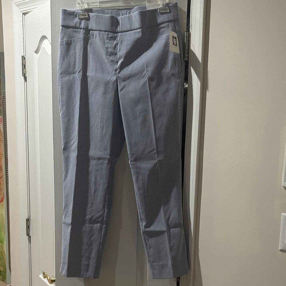Anne Klein 6 slim crop Blue white Striped Pants elastic waist stretch pants nwt
